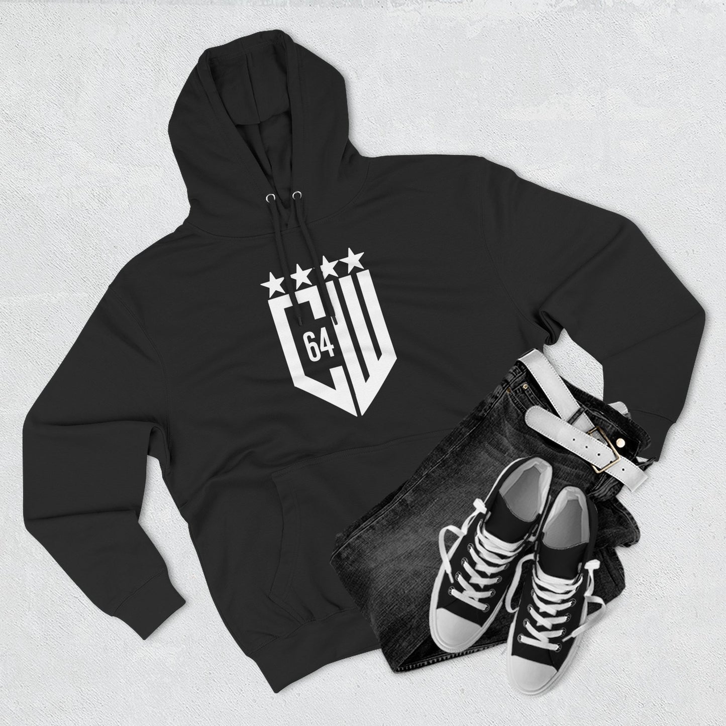 (Select from 3 colors: Black, Gray, or White) Unisex Premium Pullover Hoodie with White Logo