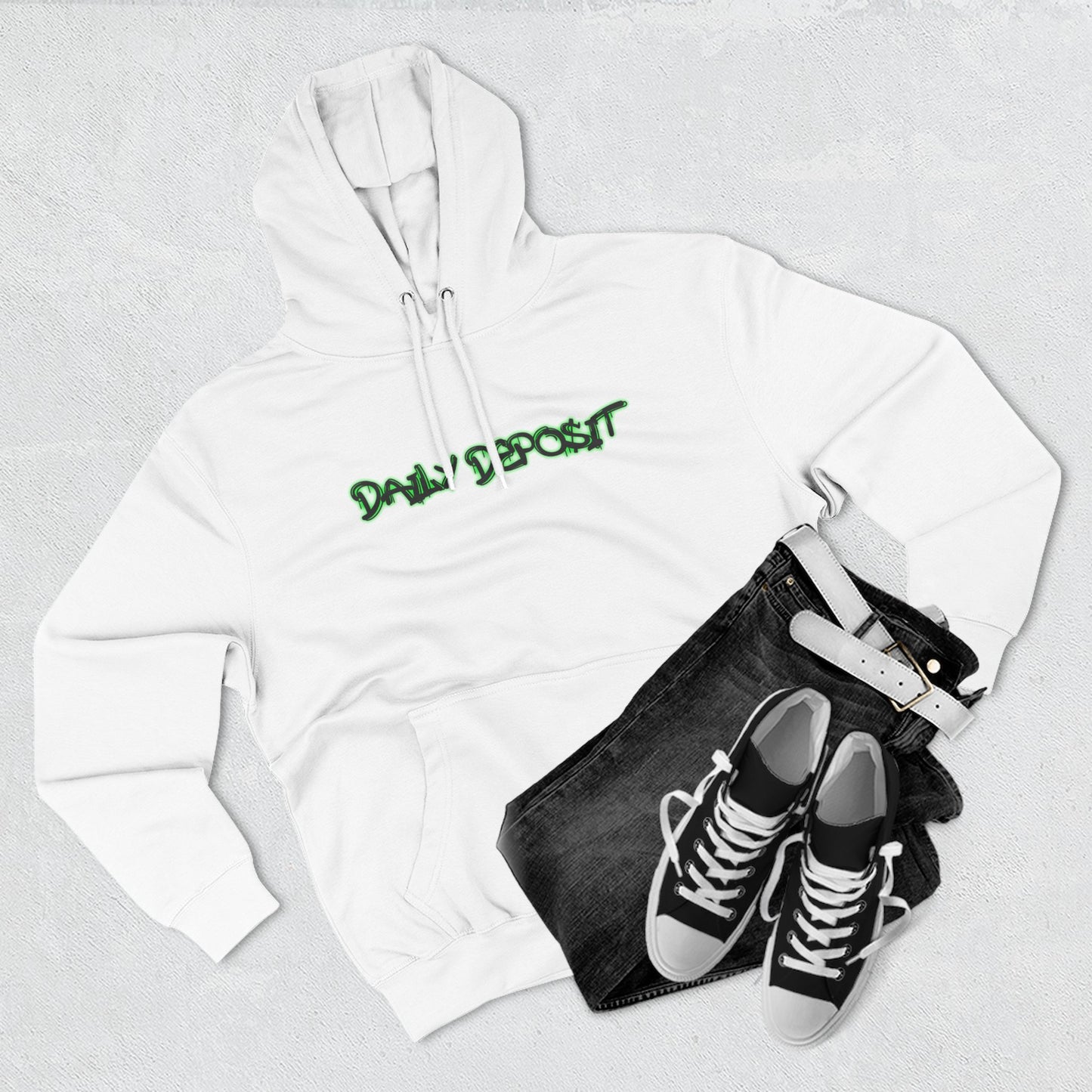 Daily Depo$it Black ATM Unisex Premium Pullover Hoodie (Full Chest Logo) Powered by The CW64 Brand