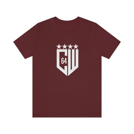 (Select from 1 color) Maroon Unisex Jersey Short Sleeve Tee, with White Logo