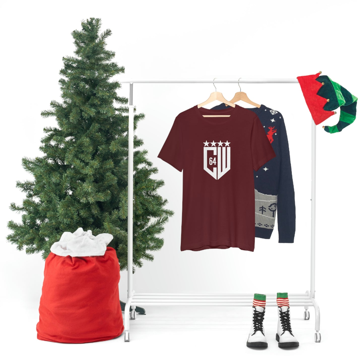 (Select from 1 color) Maroon Unisex Jersey Short Sleeve Tee, with White Logo