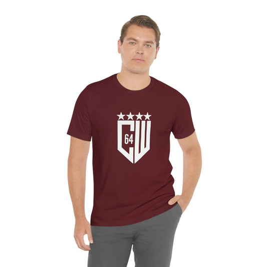 (Select from 1 color) Maroon Unisex Jersey Short Sleeve Tee, with White Logo