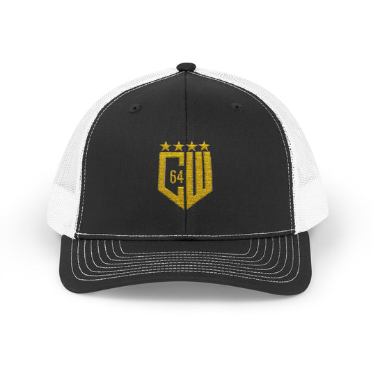 Gold Embroidered Snapback Trucker Cap - Stylish Casual Headwear for Outdoor Adventures