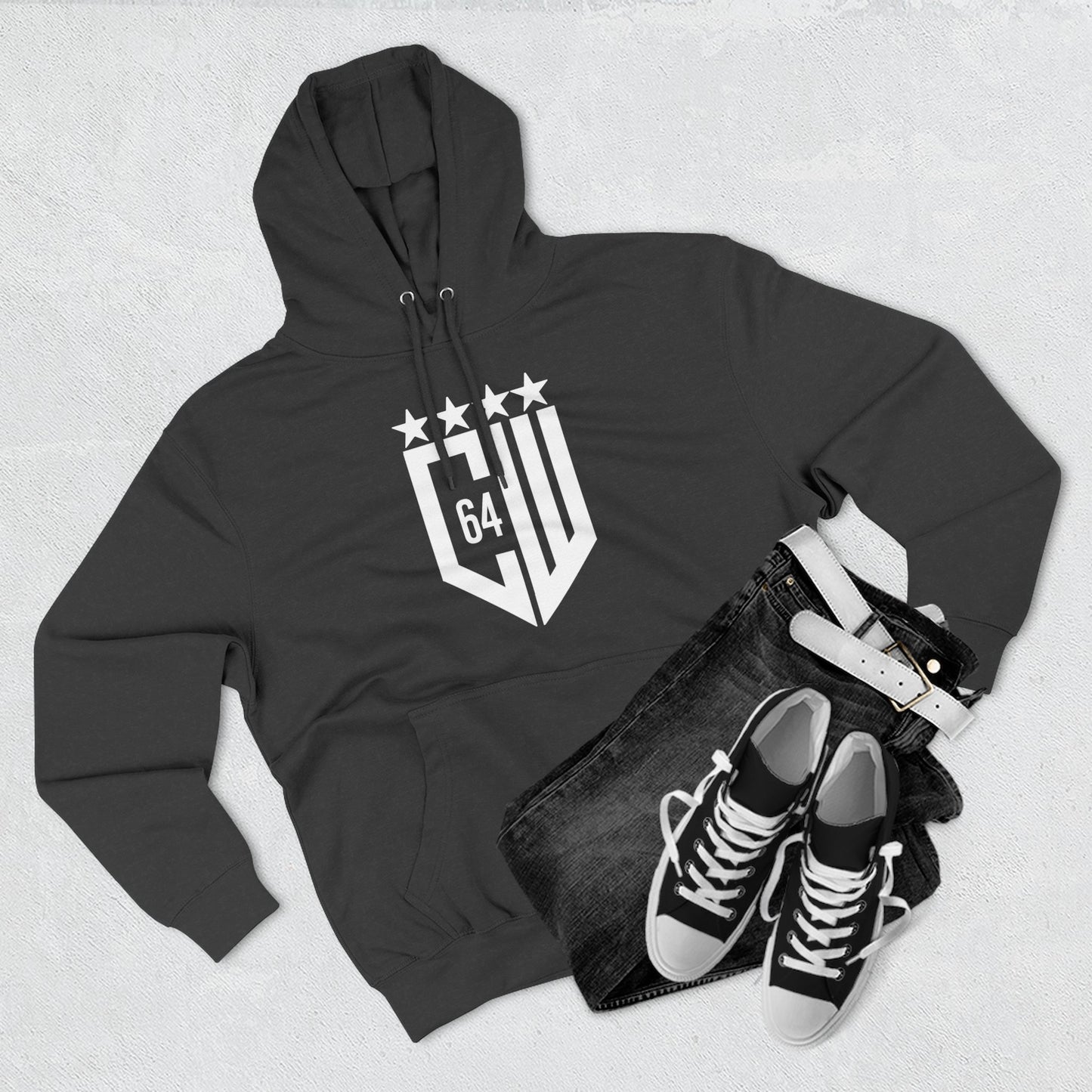 (Select from 3 colors: Black, Gray, or White) Unisex Premium Pullover Hoodie with White Logo